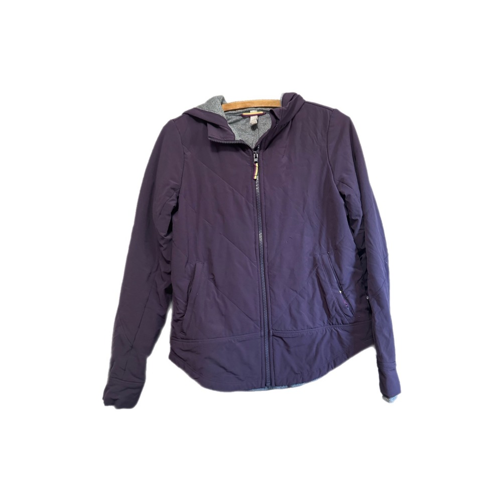 Athleta Girl Jacket Kids XL 14 Purple Excellent Quilted Full Zip Hooded Jacket